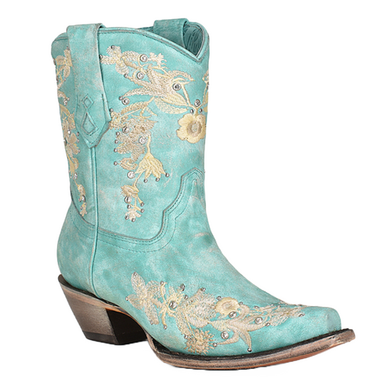 Corral® Ladies Studded & Floral Embroidery Turquoise Booties A4316