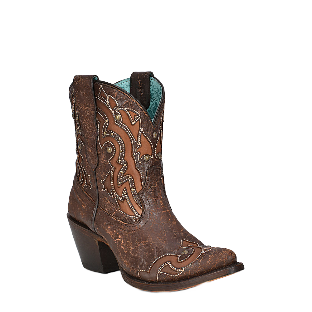 Corral Ladies Iridescent Brown & Tan Inlay Studded Embroidered J Toe Boot A4271