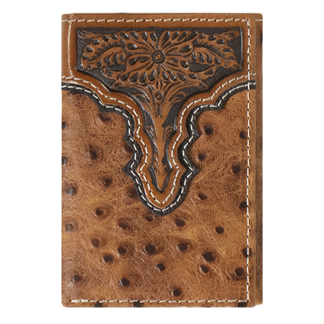 Ariat® Men's Floral Embossed  Brown Tri-Fold Wallet A3553202