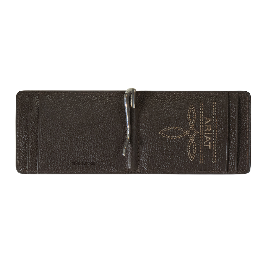 Ariat® Men's Floral Embossed  Brown Bi-Fold Money Clip A3553302