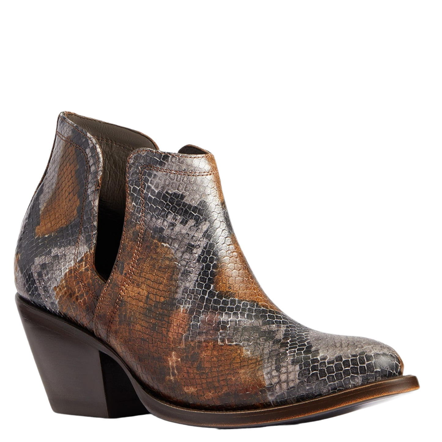 Ariat Ladies Dixon R Toe Snake Print Brown Western Booties 10038548