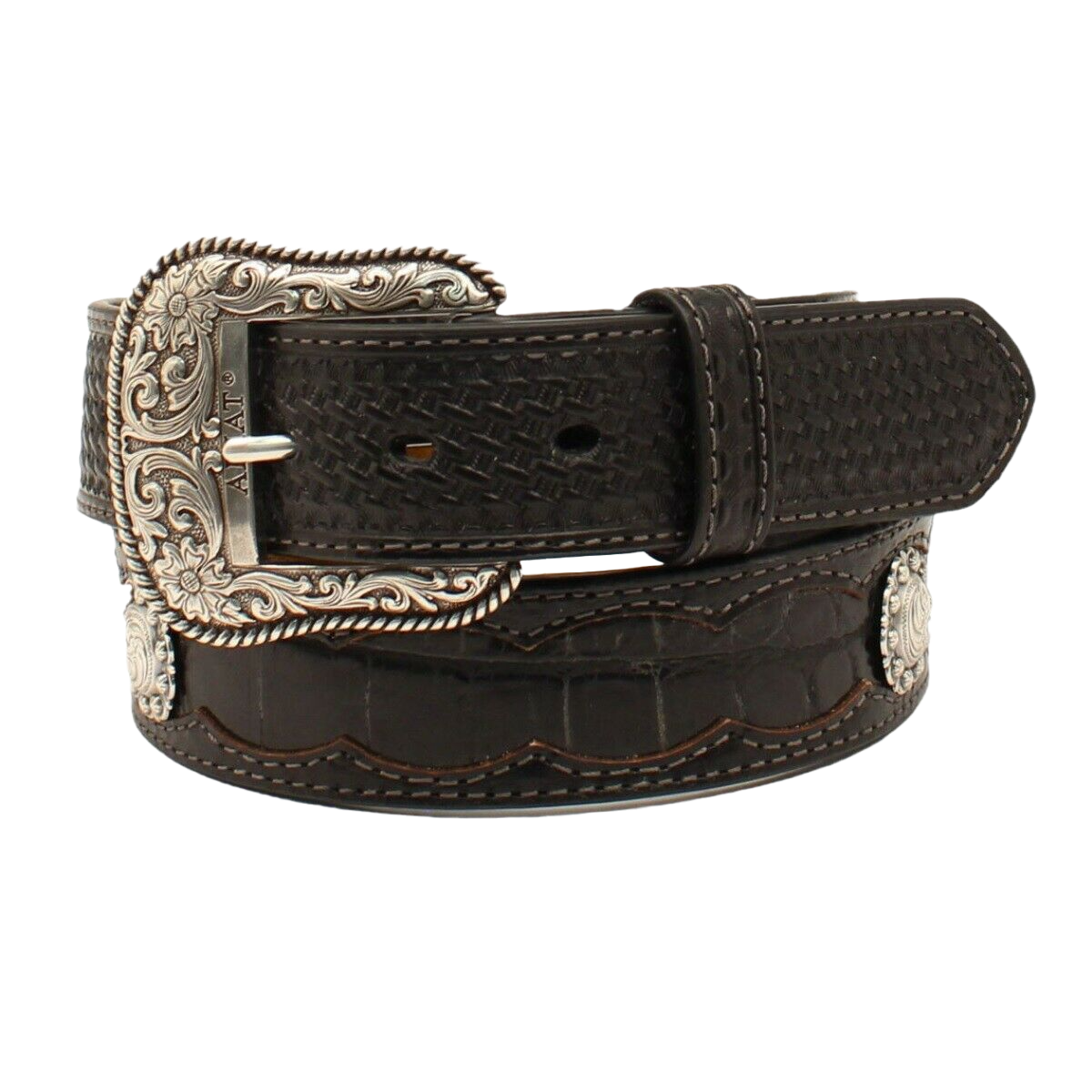 Ariat® Men's Basket Weave tab With Crocodile Inlay Belt A1035401