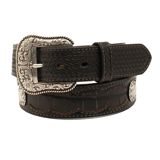 Ariat® Men's Basket Weave tab With Crocodile Inlay Belt A1035401