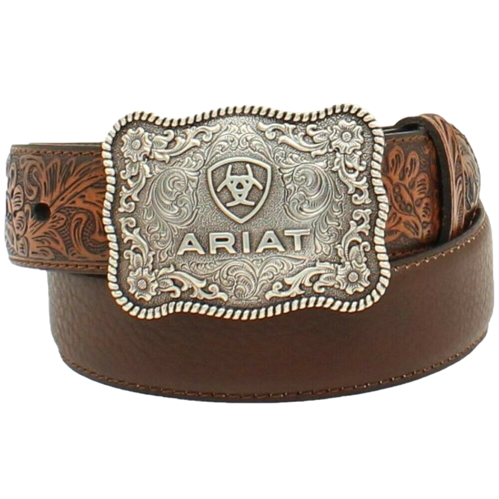 Ariat® Boy's 1/4" Flower Tooled Brown Belt A1301002