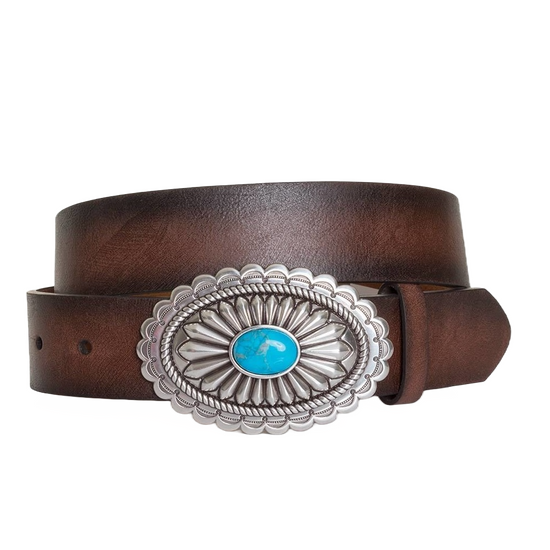Ariat Ladies Lucinda Brown Belt with Silver & Turquoise Buckle A1512002