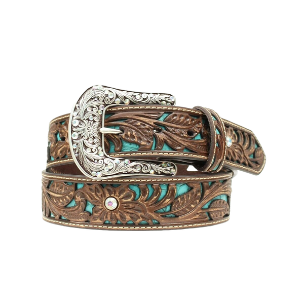 Ariat Ladies Floral Tooled with Turquoise Inlay Belt A1513402 display picture 2