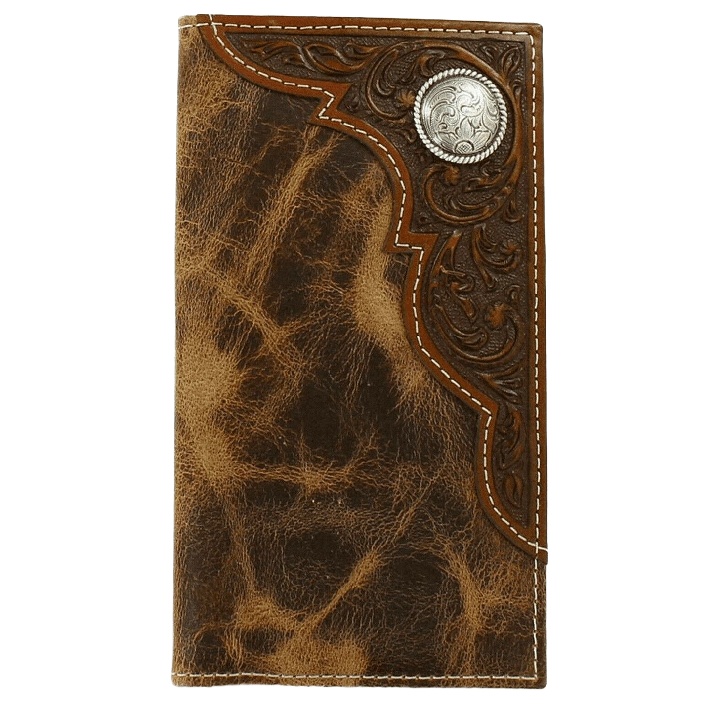 Ariat Rodeo Brown Corner Tooled Overlay w/ Concho Wallet A3532208