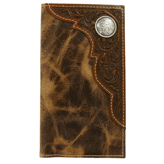 Ariat Rodeo Brown Corner Tooled Overlay w/ Concho Wallet A3532208