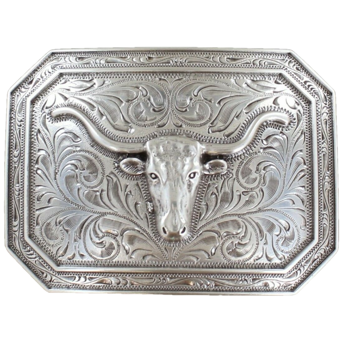 Load image into Gallery viewer, Ariat Rectangle Smooth Edge Longhorn Silver Belt Buckle A37008

