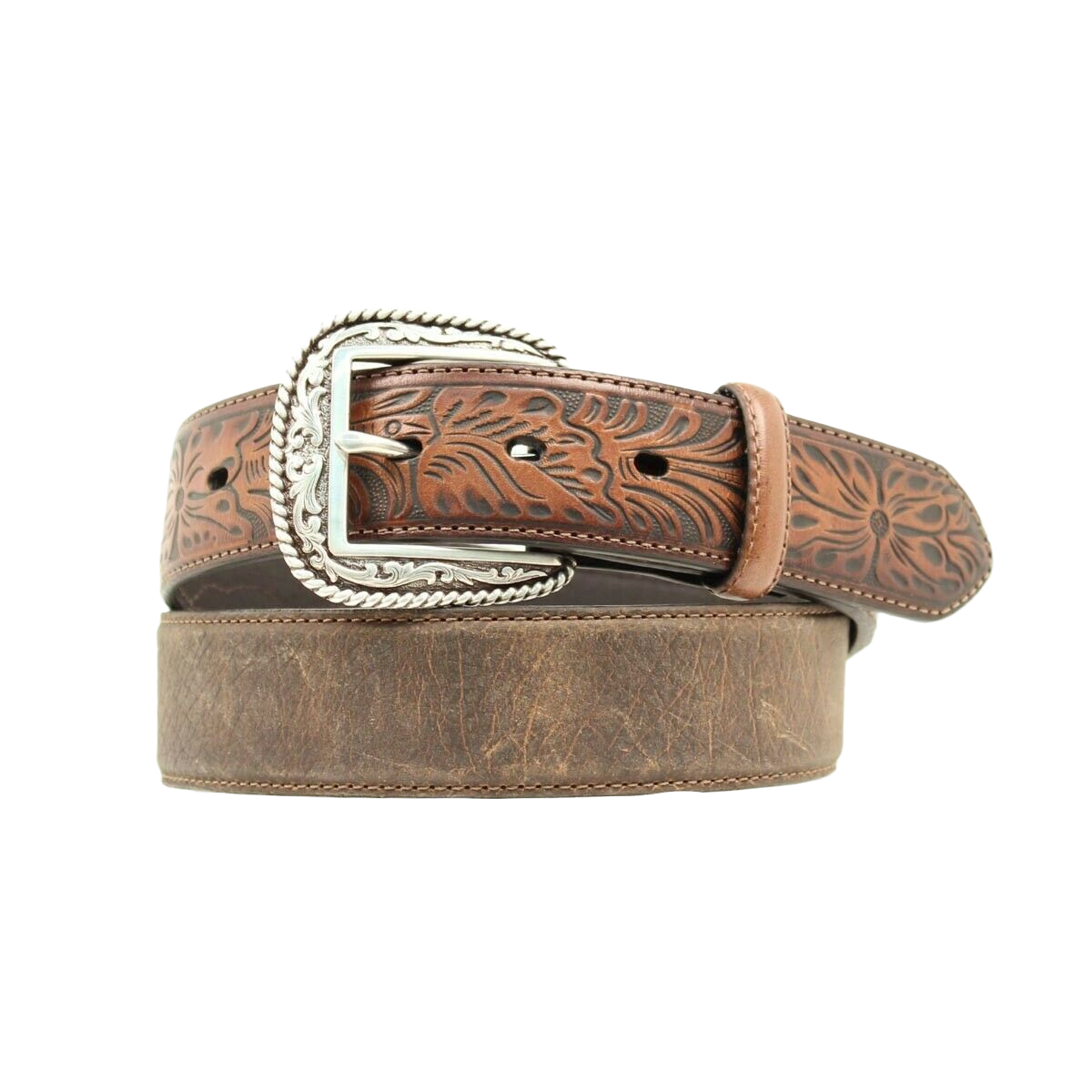 Ariat® Men's Tooled Tab Distressed Brown Leather Belt A1010402
