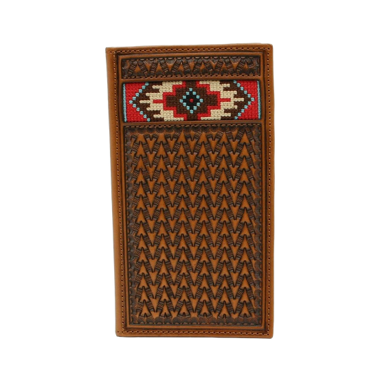 Ariat Tan Embroidered Bi-fold Rodeo Wallet w/ Aztec Inlay A3543408