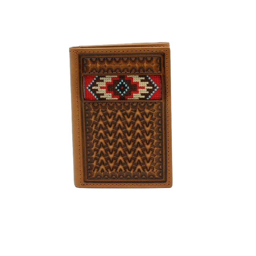 Ariat Tan Embroidered Tri-fold Rodeo Wallet w/ Aztec Inlay A3543508