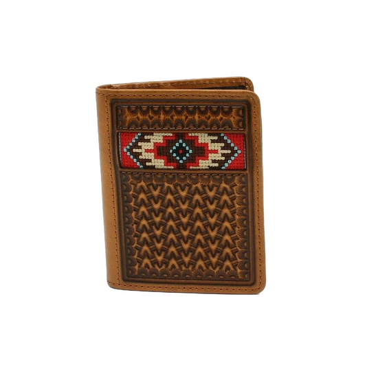 Ariat Tan Embroidered Bi-fold Rodeo Wallet w/ Aztec Inlay A3543608