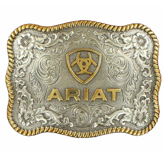 Ariat Rectangle Filigree Swirl Gold/Silver Tone Logo Belt Buckle A37007