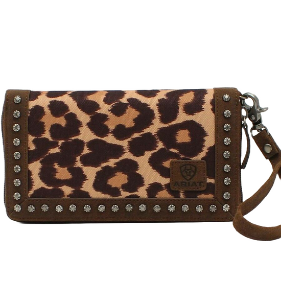 Ariat Ladies Leopard Print and Studded Brown Leather Clutch A770000102