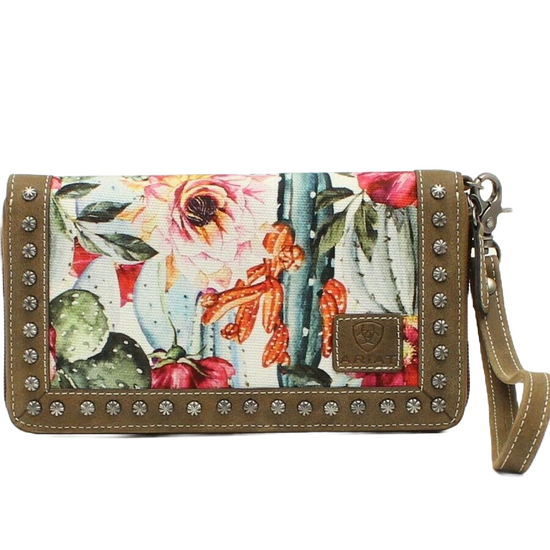 Ariat Ladies Matcher Cactus and Floral Print Studded Leather Clutch A770000197