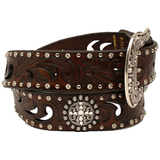 Load image into Gallery viewer, Ariat Ladies Cross Concho Embossed 1 1/2&amp;quot; Leather Belt A1518602
