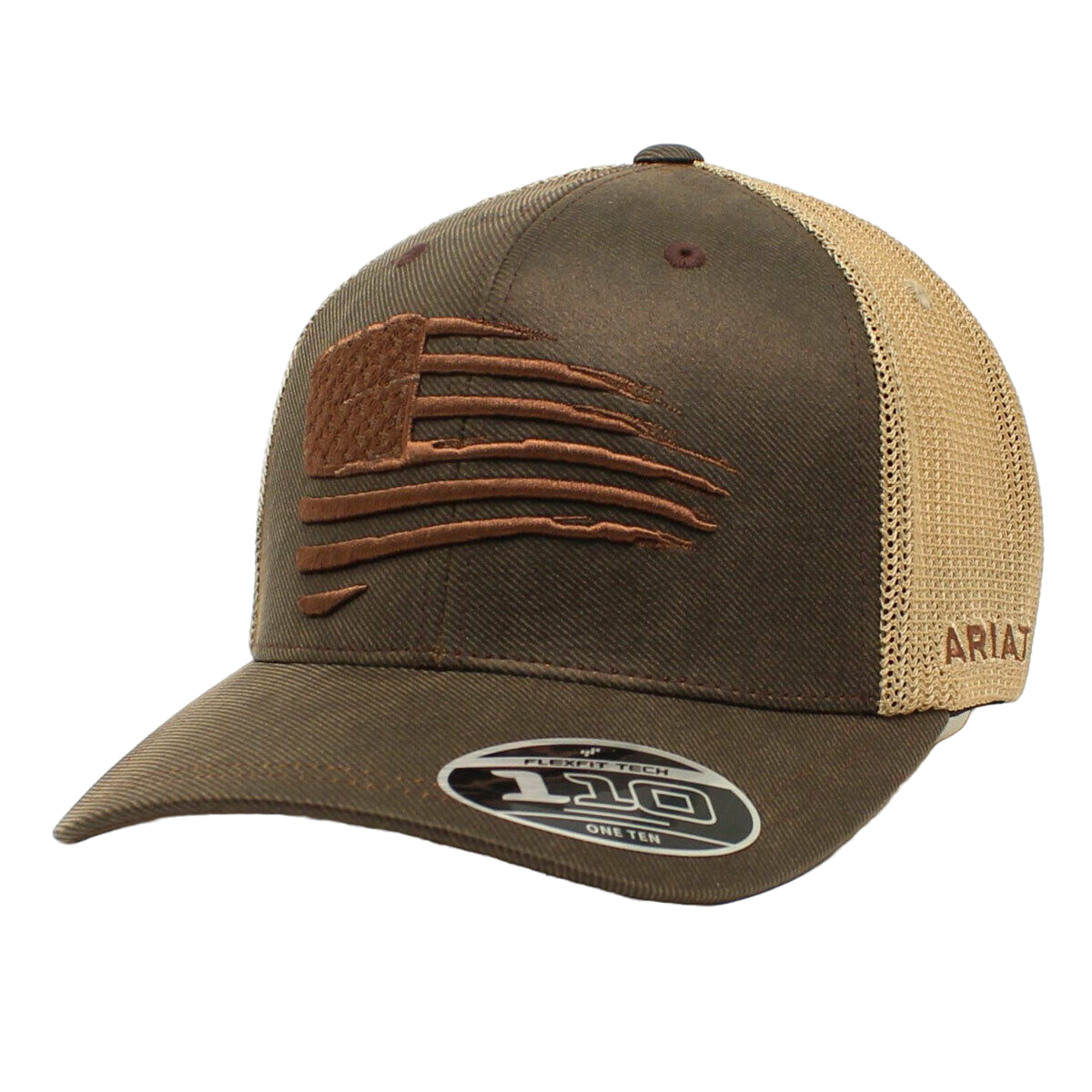 Ariat® Men's Brown Embroidered Flag Oil Skin Baseball Cap A300012102