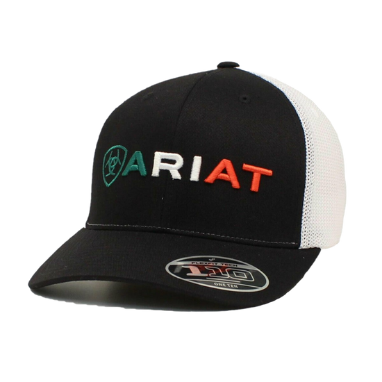 Load image into Gallery viewer, Ariat® Men&amp;#39;s Black Mexican Flag Embroidered Logo Baseball Cap A300012201

