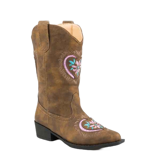 Roper Girl's Brown Leather With Embroidered Design Western Boots 09-018-1556-1117