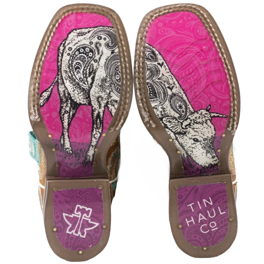 Tin Haul® Girl's Pretty Paisley Tan & Teal Boots 14-018-0077-0823
