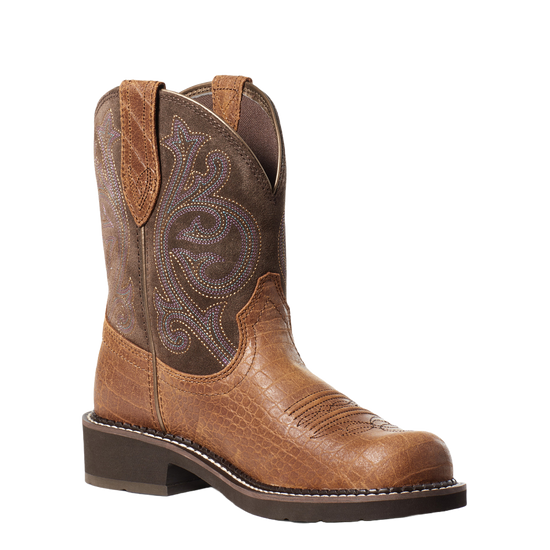 Load image into Gallery viewer, Ariat® Ladies Fatbaby Heritage Crocodile Print &amp;amp; Fudge Boots 10034020
