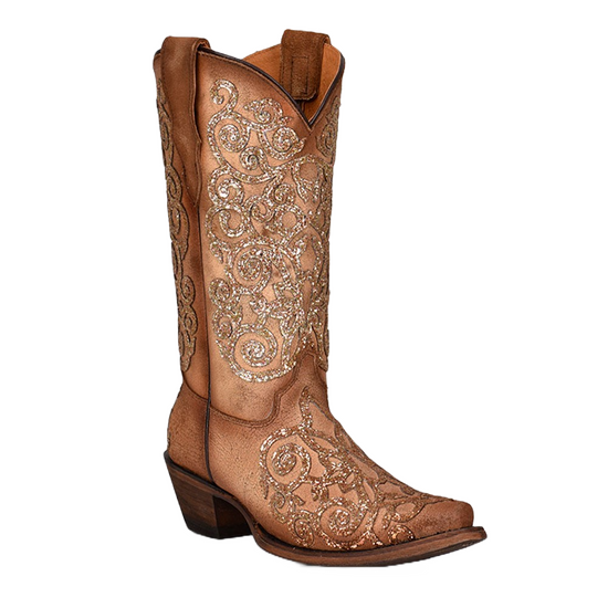 Corral Youth Embroidery & Tan Overlay Studs Boots T0135