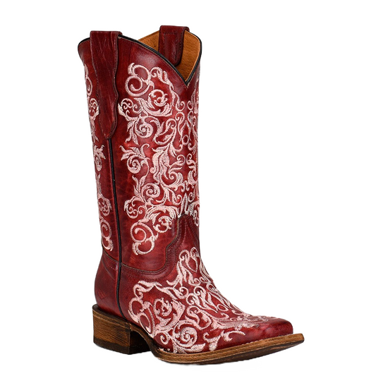 Corral Youth Embroidery Square Toe Red Floral Boots T0130