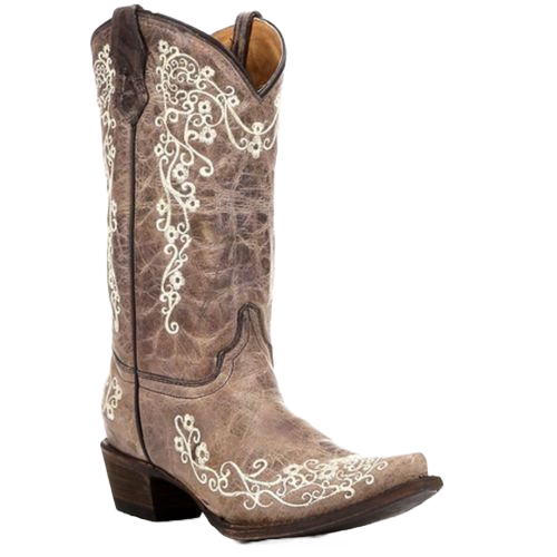 Corral Youth Brown With Bone Embroidery Cowgirl Boots A2773