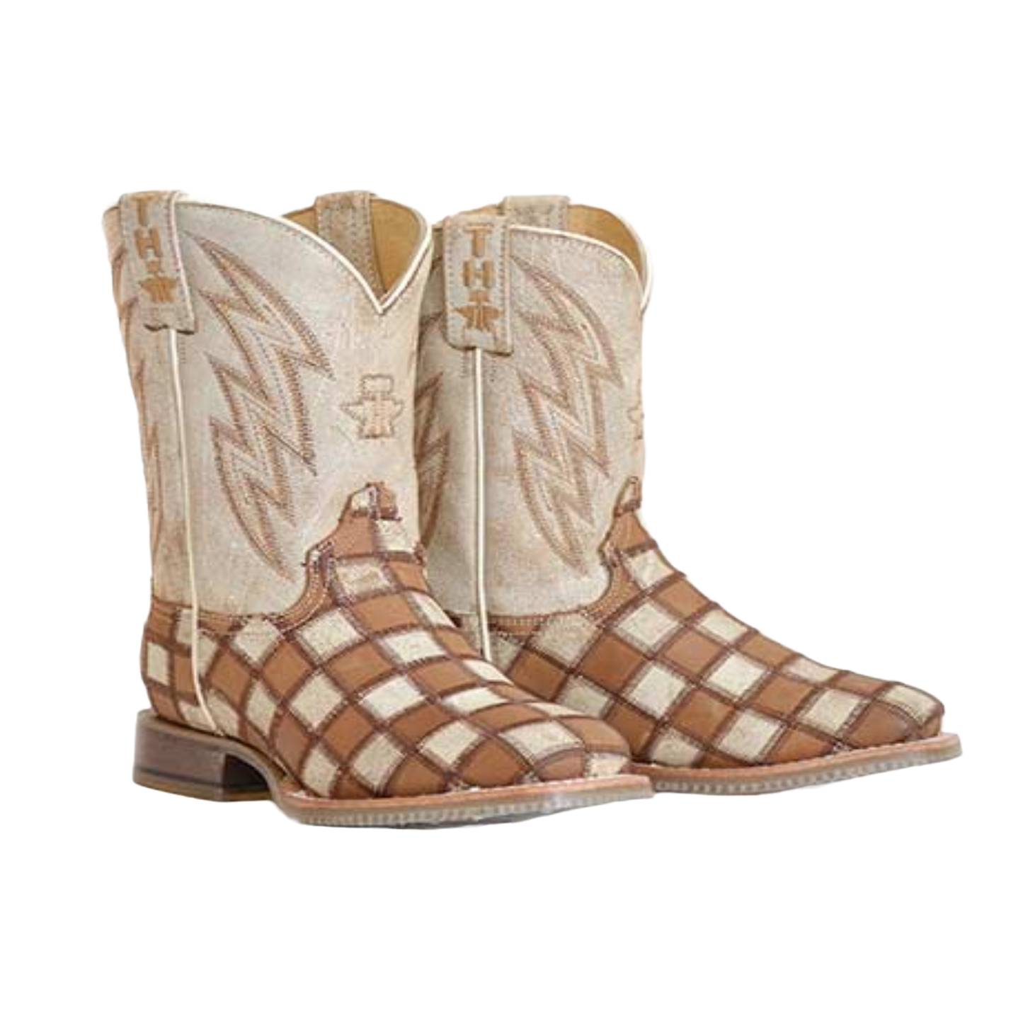 Checkered square toe boots shop