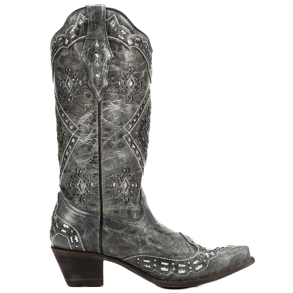 Corral Ladies Brandy Grey Black& Silver Glitter Inlay Boots A2963