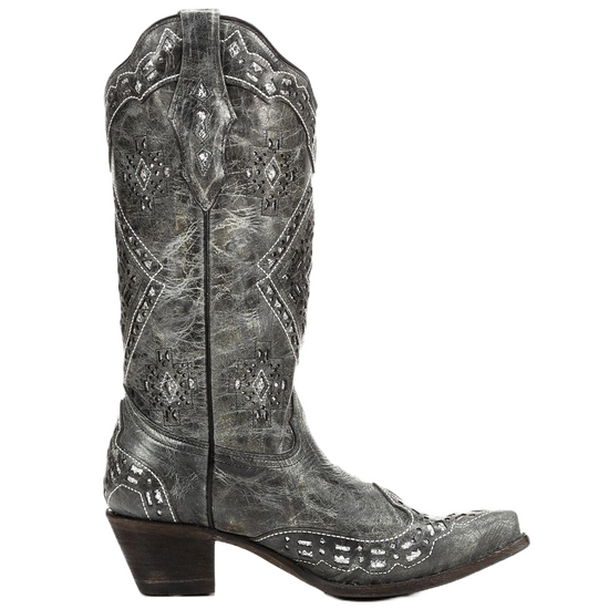 Corral Ladies Brandy Grey Black& Silver Glitter Inlay Boots A2963