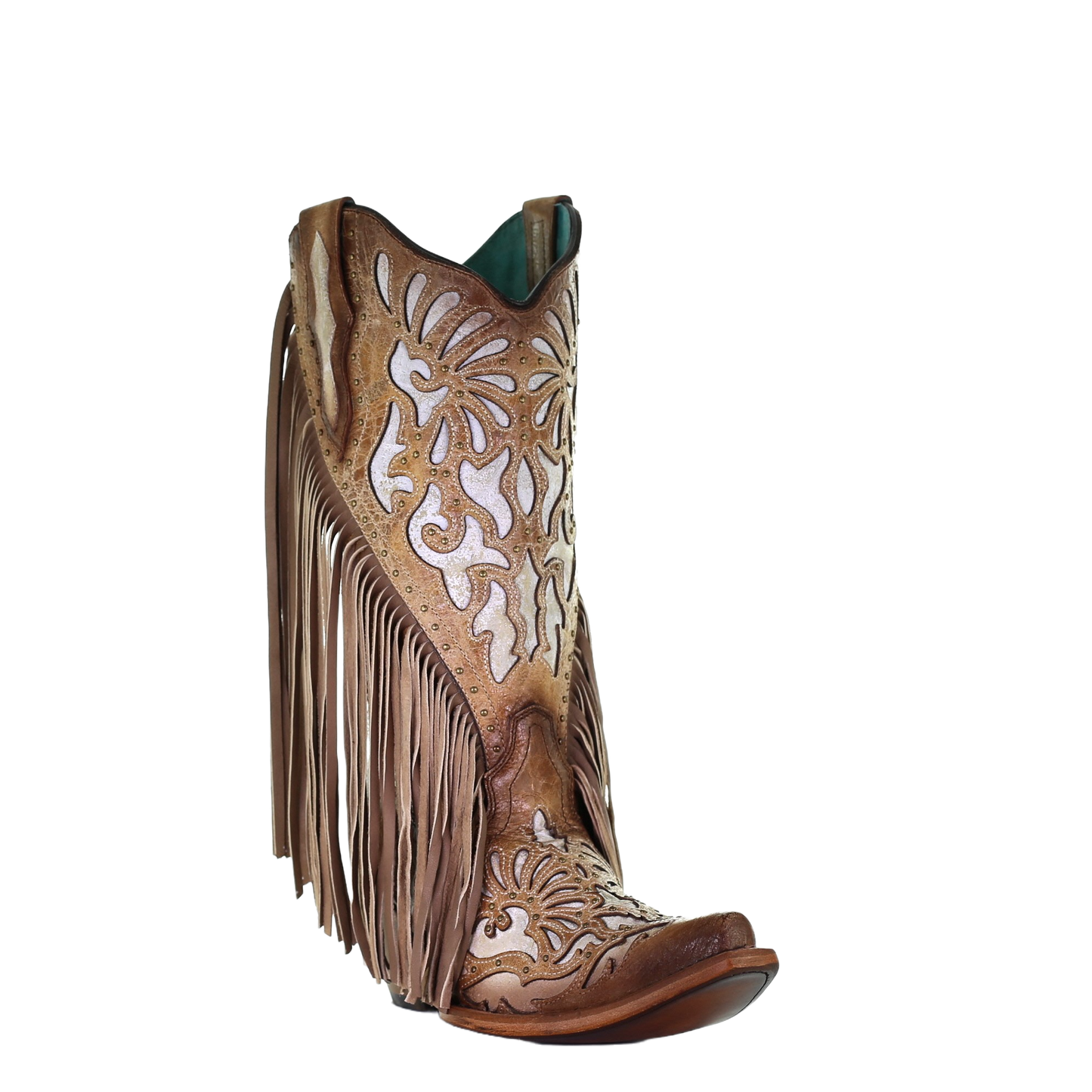 Corral Ladies Saddle Brown Lamb Inlay Embroidery & Fringe Boots C3766