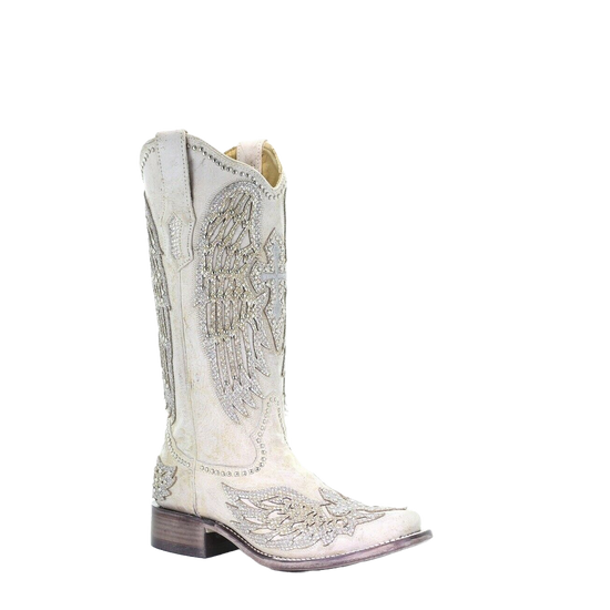Corral Ladies White Cross & Wings Boots A3731