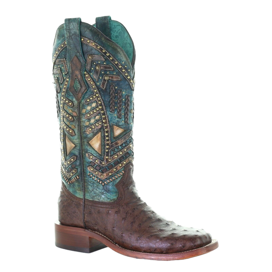 Corral Ladies Brown & Turquoise  Embroidery & Studs Boots A4059