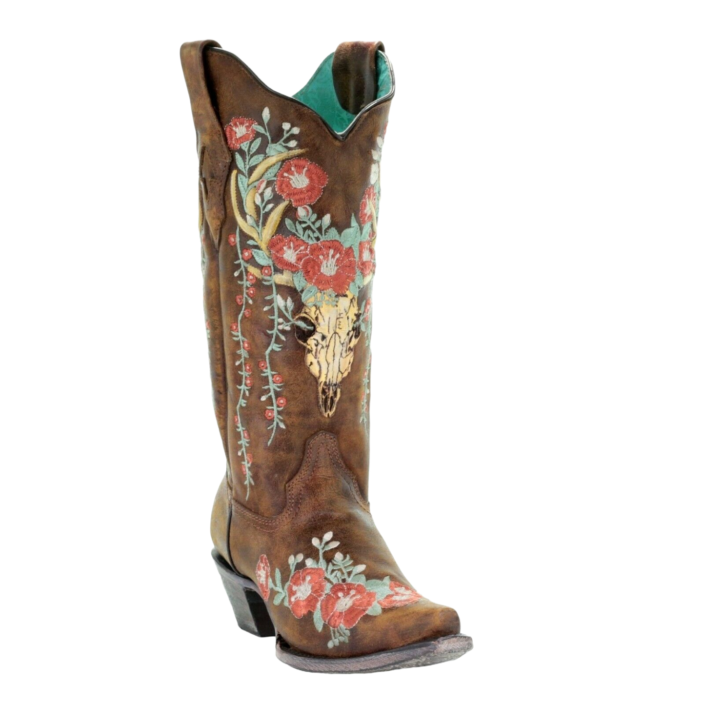 Corral Ladies Tan Deer Skull Overlay & Floral Embroidered Boots A3652