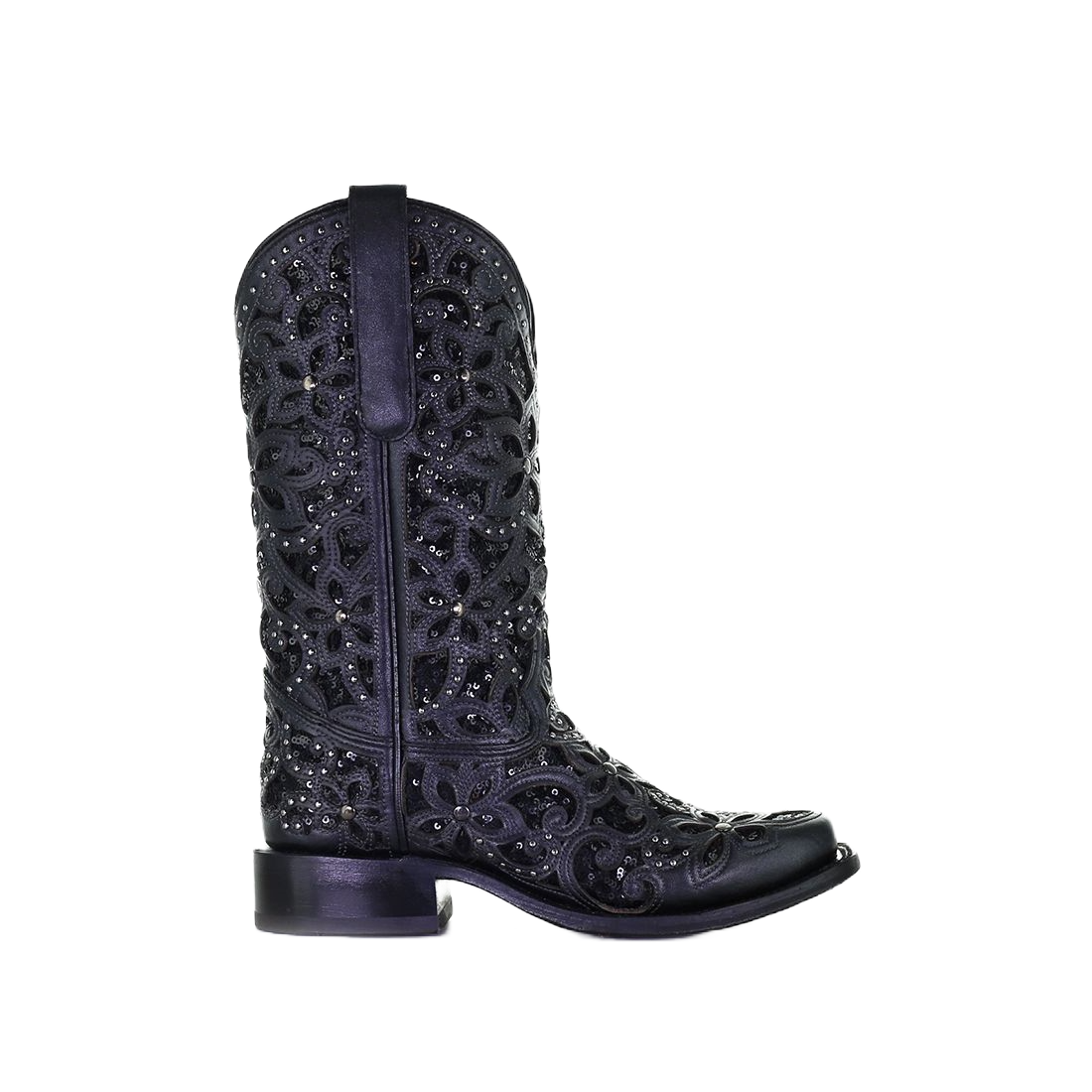Load image into Gallery viewer, Corral Ladies Black Inlay Embroidered &amp;amp; Stud Square Toe Boots A4128
