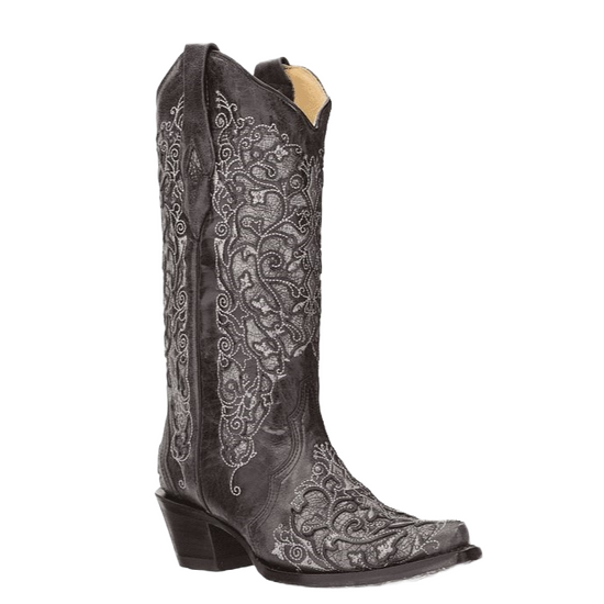 Corral Ladies Black & Grey Inlay Embroidery & Studs Boots A3320