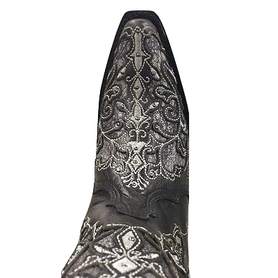 Corral Ladies Black & Grey Inlay Embroidery & Studs Boots A3320