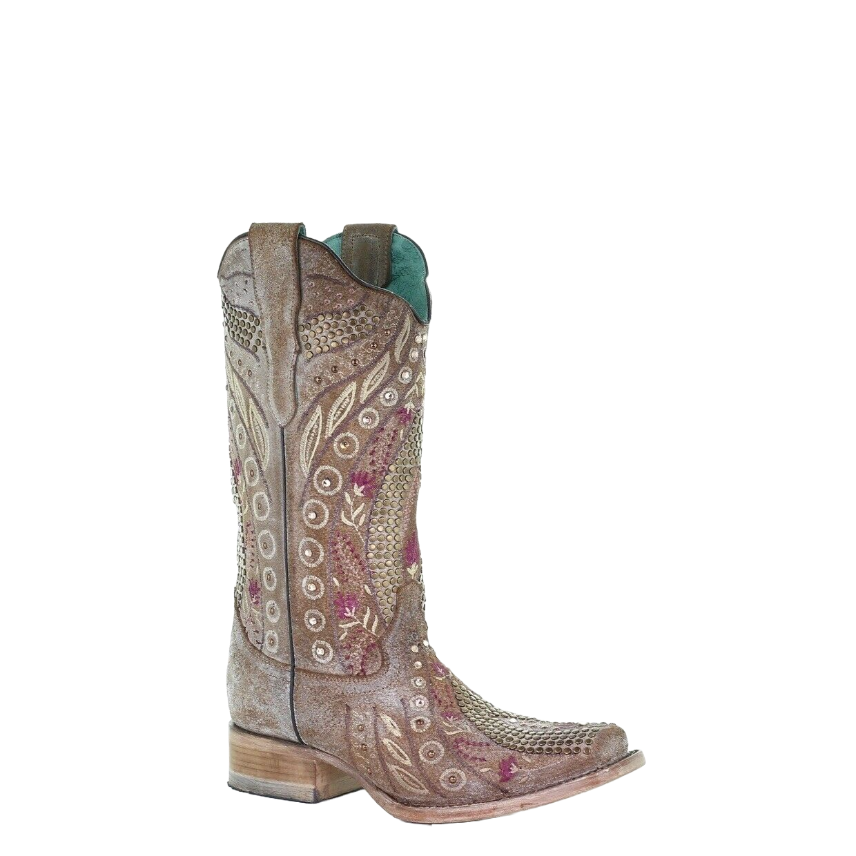 Corral Ladies Taupe Flowered Embroidery & Crystal Studs Boots E1520