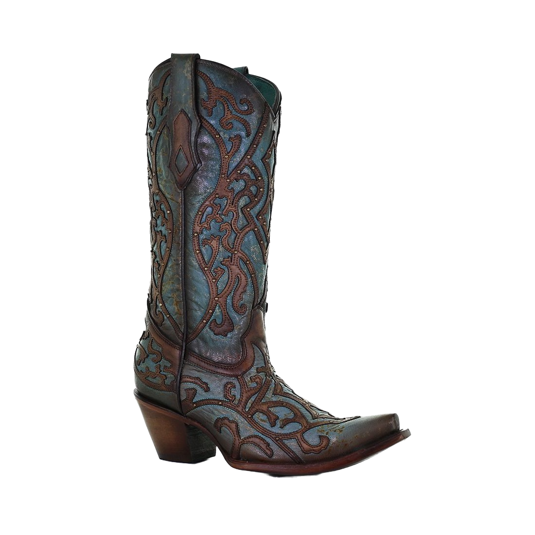 Corral Ladies Turquoise & Brown Embroidery & Studs Leather Boots C3750