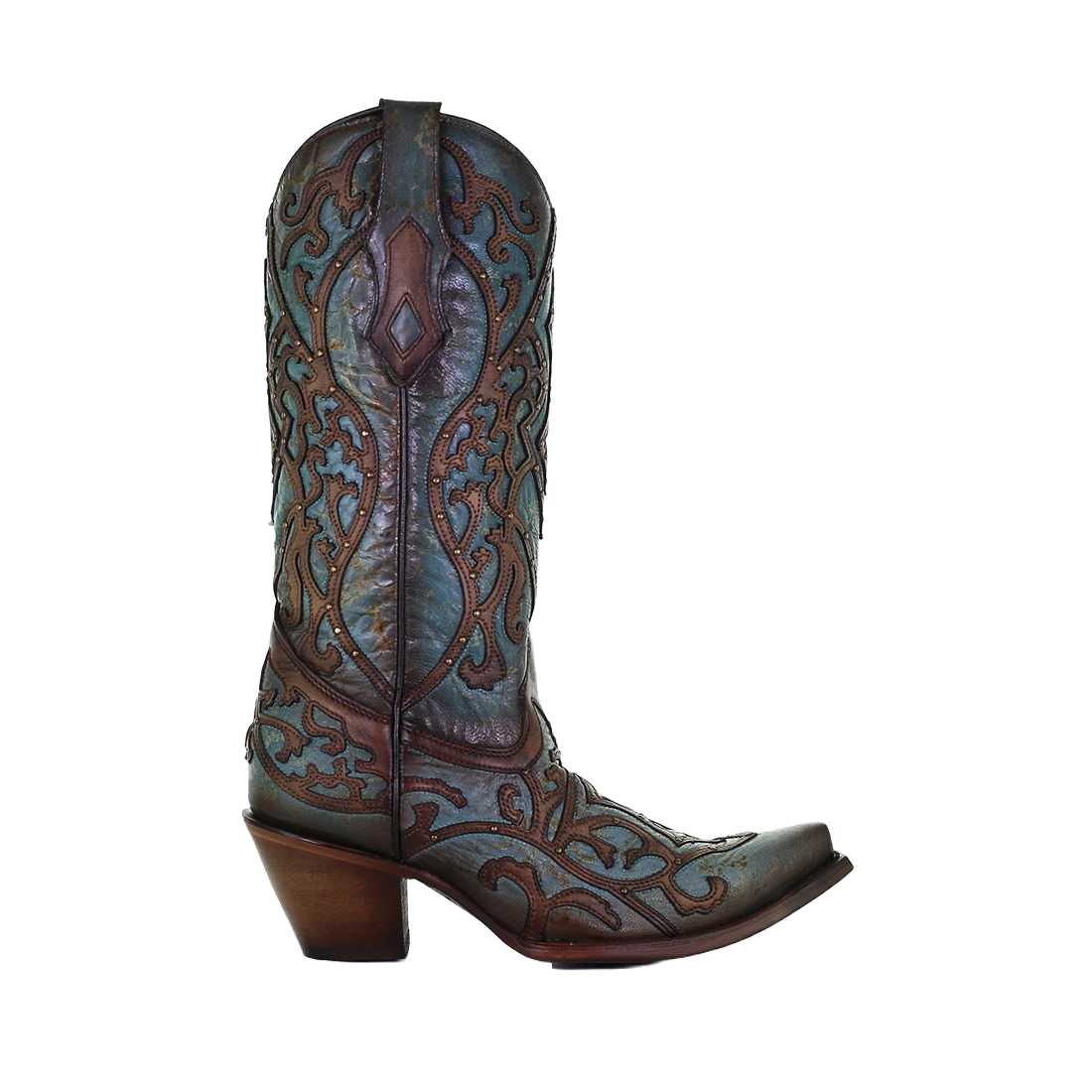 Corral Ladies Turquoise & Brown Embroidery & Studs Leather Boots C3750