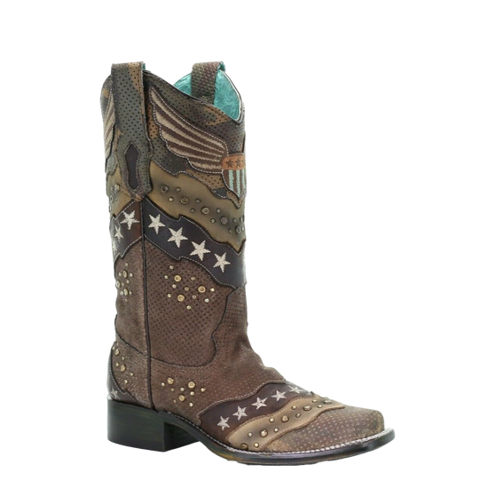 Corral Ladies Sand Overlay Embroidery & Studs Boots A3740