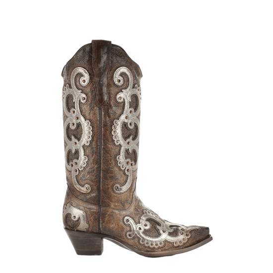 Corral Ladies Brown & Grey Overlay Embroidery & Studs Boots E1509