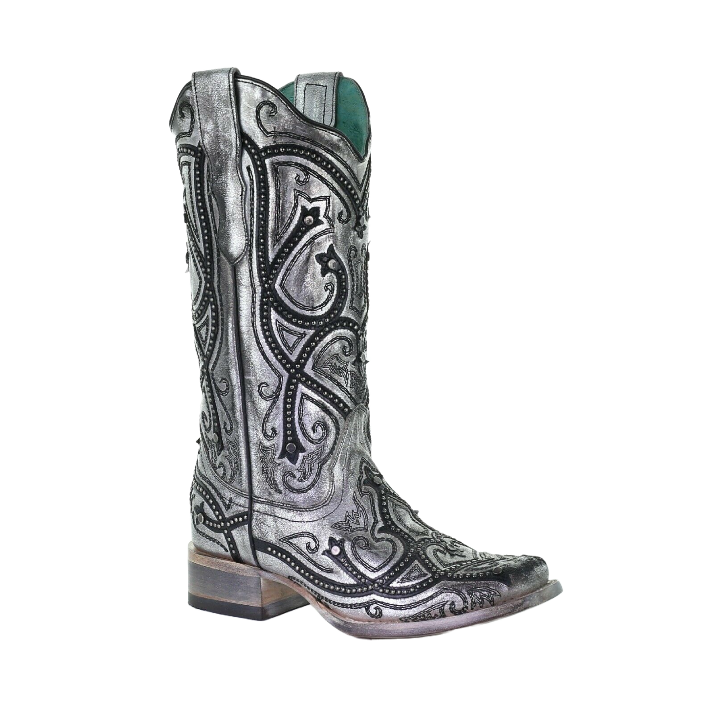 Corral Ladies Silver Overlay & Embroidery Square Toe Boots E1598