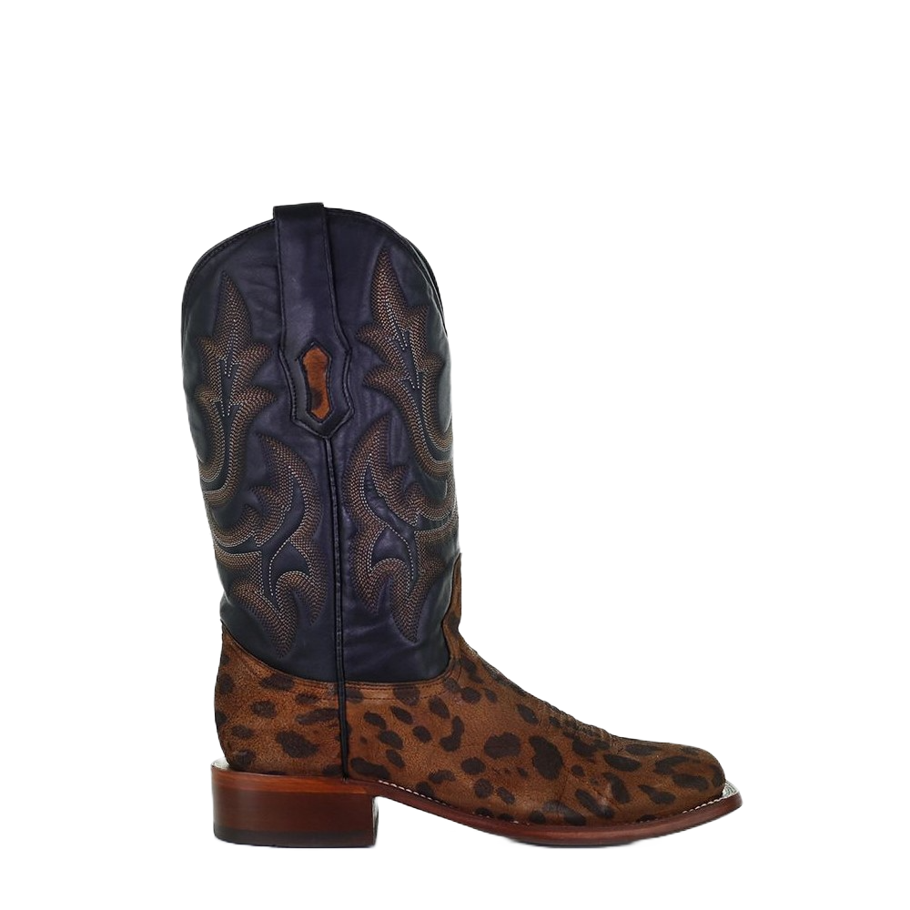 Corral Ladies Camel Leopard & Black Embroidery Square Toe Boots A4144