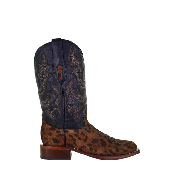 Corral Ladies Camel Leopard & Black Embroidery Square Toe Boots A4144