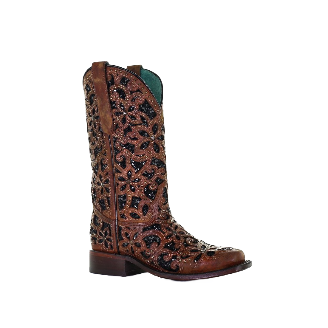 Corral Ladies Tan & Black Inlay Embroidery & Stud Boots A4129