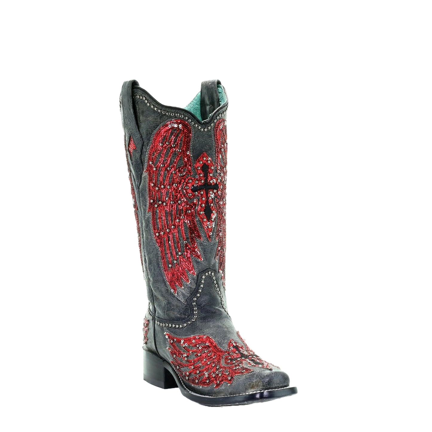 Load image into Gallery viewer, Corral Ladies Black &amp;amp; Red Wings, Cross Overlay &amp;amp; Studs Boots A3744
