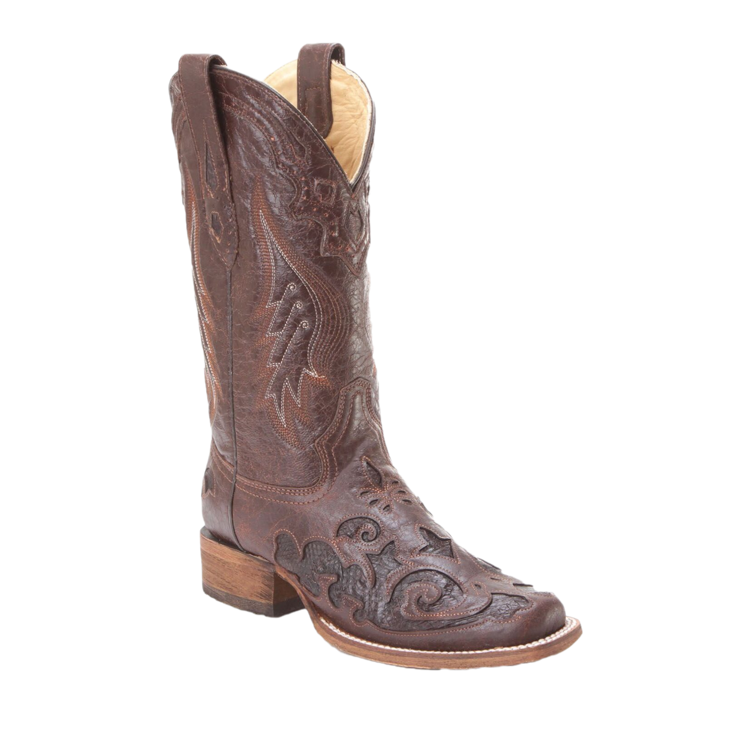 Corral® Ladies Chocolate Snake Inlay Brown Square Toe Boots A2404